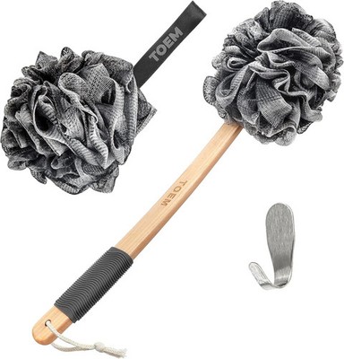 Loofah Back Scrubber for Shower | Bamboo Charcoal Fiber Infused | Loufas for Men