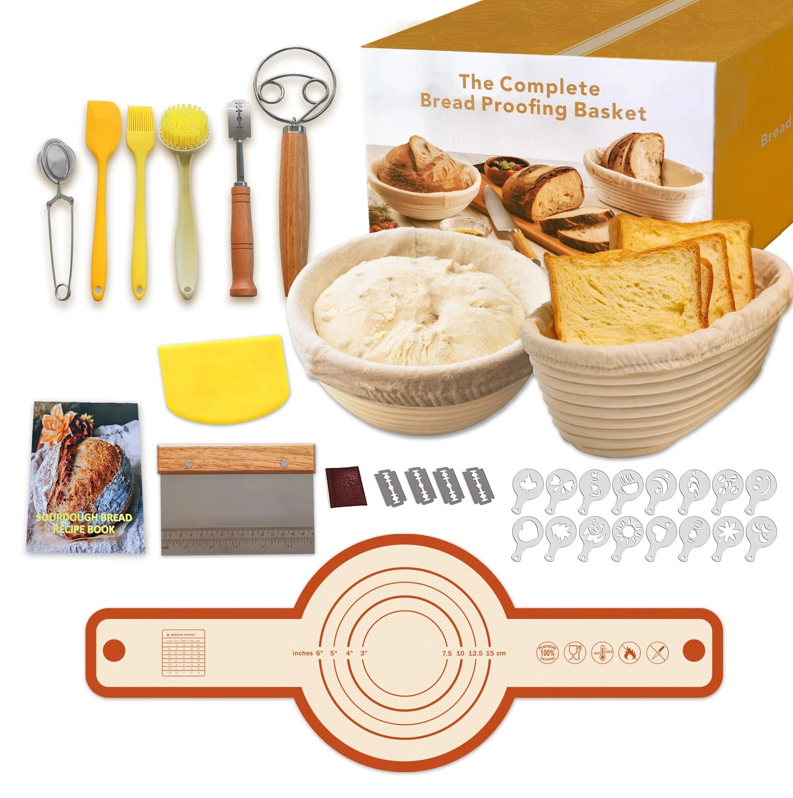 Banneton Bread Proofing Basket Set - 10" Oval & 9" Round Sourdough Starter Ki...