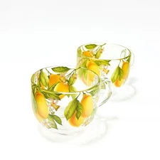 Lemons 2-pc Jumbo Mug Set Glass Coffee Mug Set Top Quality Large 17 oz Mugs