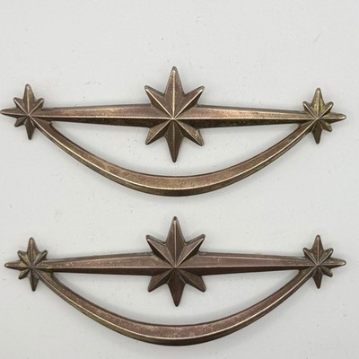MCM Atomic Age Starburst Crescent Metal Drawer Pulls 1950-60 KBC Marked Set Of 2