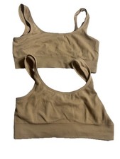 Set of 2 Quince Women  s L Bralette Sand Wireless Ribbed Stretch Tank Bra