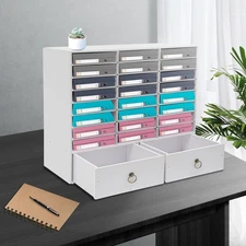 Adjustable Literature Organizer, 24 Compartment with 2 Drawers White NEW