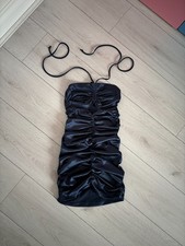 Women's Motel Sleeveless Halter Neck Mini Ruched Dress Blue Metallic Size XS