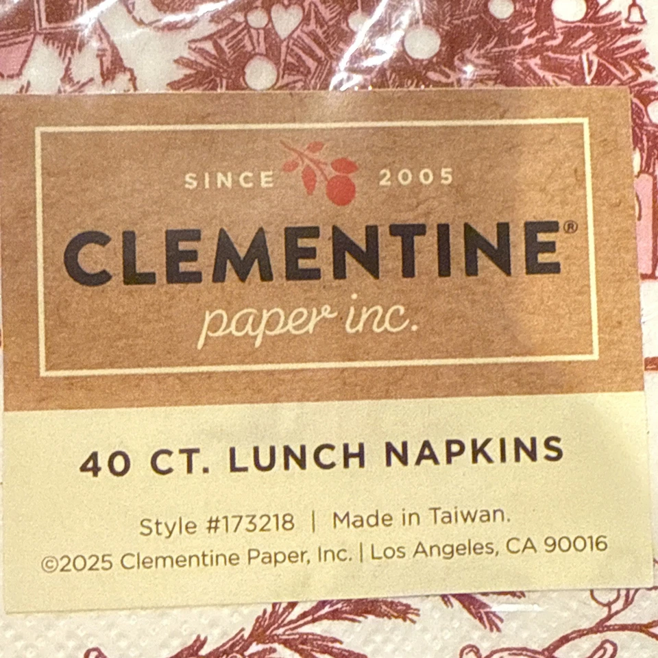 Christmas Toile Paper Napkins New 40 CT Lunch Clementine & Co Decoupage 2 Ply - Image 3 of 4
