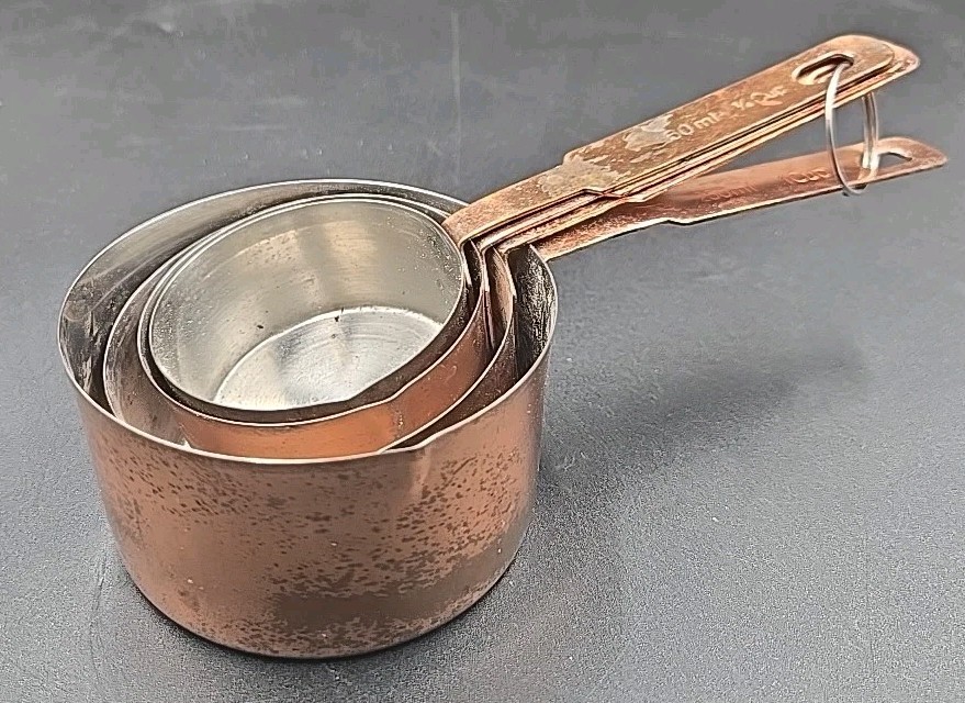 Copper Measuring Cup Set 1/4 1/3 1/2 1 Cup Stainless Steel Inside Vintage 