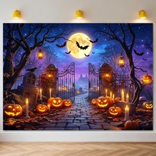 Halloween Halloween Photo BackdropPurple Halloween Night Full Moon Backdrop Horr