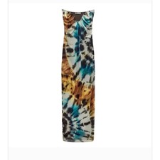 Zara Mesh Midi Dress S Strapless Tie Dye Stretch Western Boho Festival