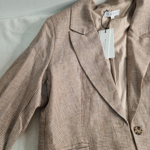 AERE Tweed Longline Linen Blazer Size 10 Classic Neutral Check BNWT RRP $349 EC - Picture 3 of 11