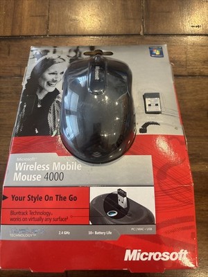 NEW Microsoft Mobile 4000 Wireless Blue-Track Mouse Black Scroll
