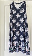Loft Women Sleeveless Multicolor Floral Print Dark Navy Dress  Size MP