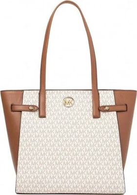 Michael Kors Jet Set Travel Tote Vanilla Cuir PVC Sac Cabas Neuf 39x30x16 cm - Photo 1/4