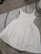 Cider Tweed A-Line Mini Dress Ivory XXS Sleeveless Square Neck Pleated Zip