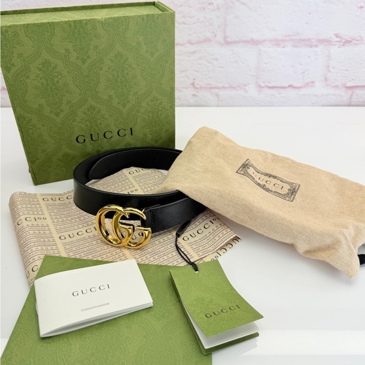 Gucci Marmont Gg Black Leather Double G Belt Gold Buckle 414516 65