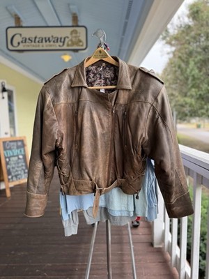 Vintage 80s Brown Leather Biker Jacket By Echtes Leder Punk Rock - Size M/L