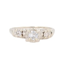 .45ctw Round Diamond Solitaire w/ Accents Engagement Ring 14k White Gold Size 7