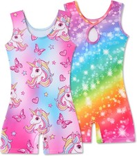 2 Packs Gymnastics Leotards for Girls Toddler Dance 4-5T, 1 Rainbow pink