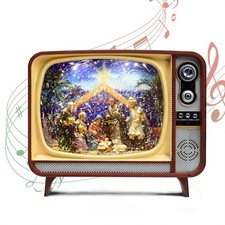 9.5'' Retro TV Nativity Snow Globe Water Lantern, Christmas Village, Glitteri...