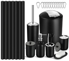 Black 20 PCS Bathroom Shower Curtain Sets With Hooks Trash Can Accessories