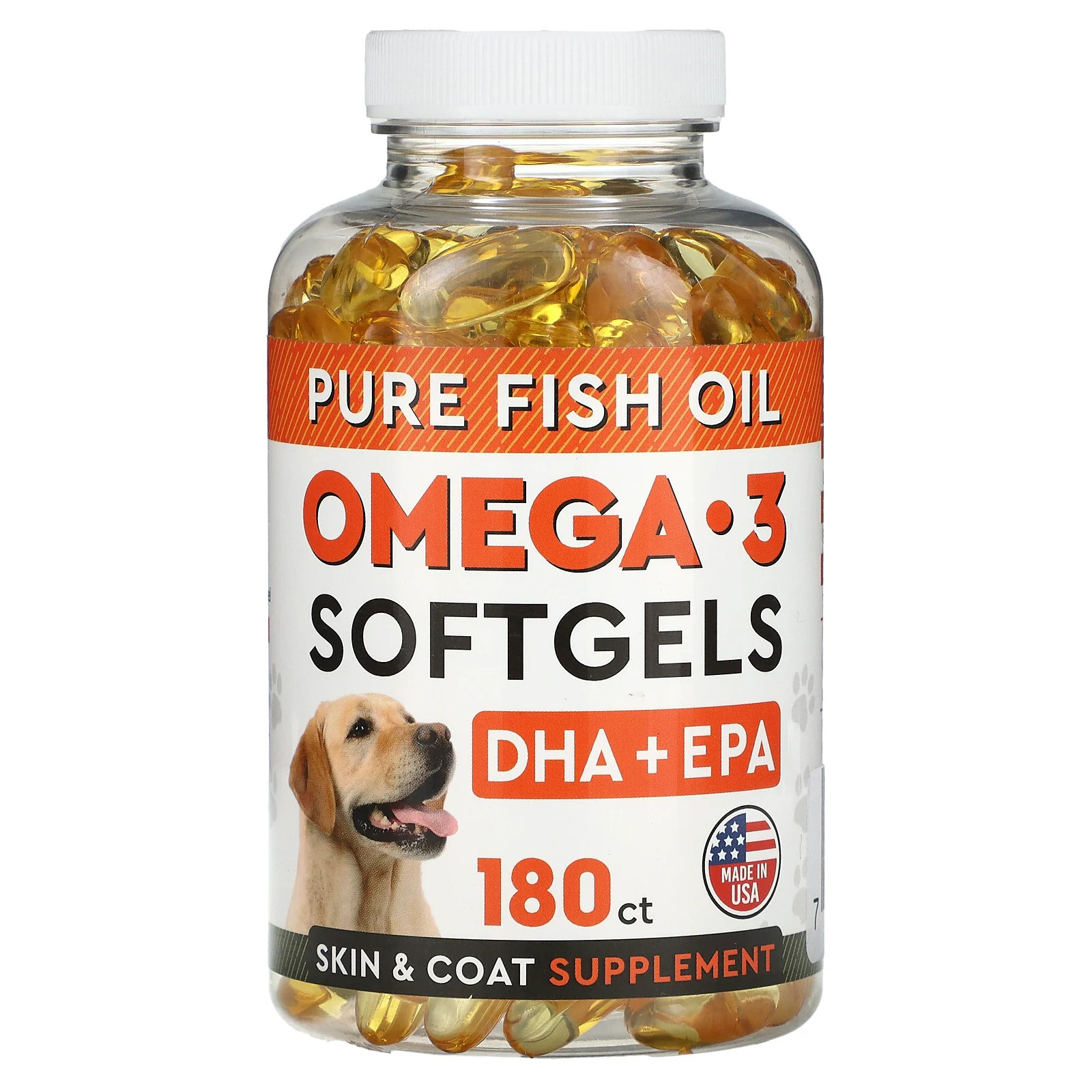 Pure Fish Oil, мягкие таблетки с омега-3, для собак, 180 мягких таблеток