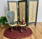 1:6  Doll Furniture Barbie Size Vintage Dressing Screen, Chair, Side Table & Rug