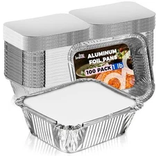 Fit Meal Prep [100 Pack 1 Lb Small Aluminum Foil Pans With Lids, Disposable Take