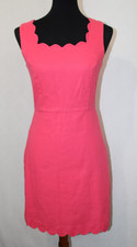 J Crew Sz 2 Coral Lined Sheath Dress Sleeveless Coarse Cotton Scallop Neck & Hem