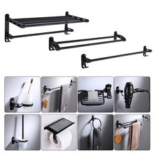 9PCS Bath Accessory Set Wall Mounted Bathroom Hardware Black Aluminum Towel Bar