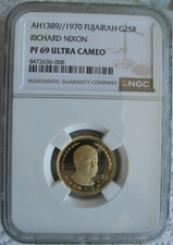 Fujairah 1970 Gold 25 Riyals NGC PF-69 Ult.Cameo Richard Nixon