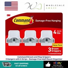 Command Broom and Mop Grippers 3 Hangers with 6 Strips - Damage-Free Wall Mount 2.50 per strip
