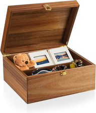 Wooden Keepsake Box, Large Acacia Decorative Storage Boxes with a Hinged Lid, Me