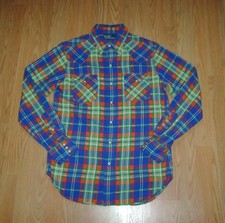 POLO Ralph Lauren Western Pearl Snap Plaid Flannel Shirt Size SMALL Men