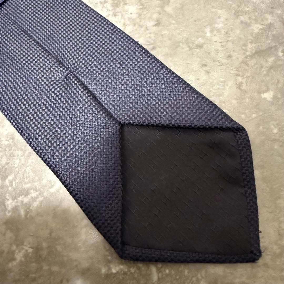 HERMES Necktie Navy Solid Plain Thick - image 5