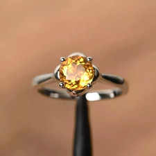 2 Ct Round Cut Simulated Citrine Solitaire Engagement Ring 14K White Gold Plated