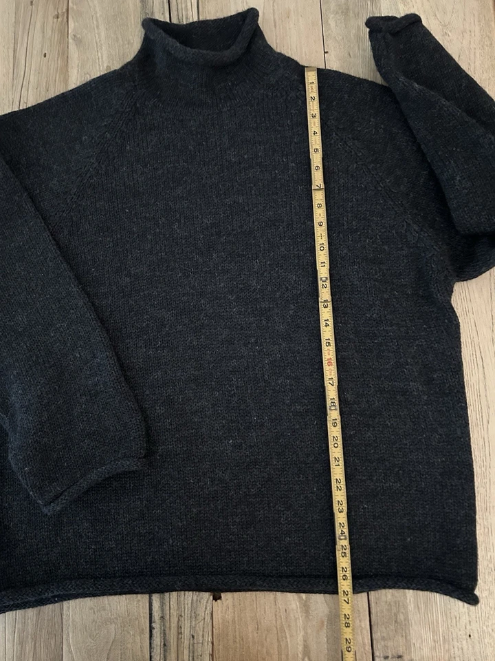 Vtg 90’s J Crew Wool Roll Neck Fisherman’s Sweater XL Classic Charcoal Gray Soft - Image 4 of 4