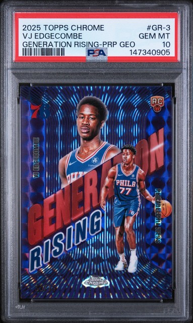 2025 Topps Chrome VJ Edgecombe Generation Rising Purple Geo /75 PSA 10 RC 76ers