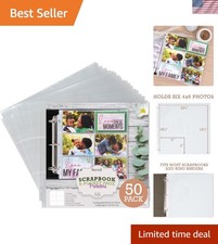 Durable 50 Pack 12x12 Scrapbook Refill Pages - Top-Loading 4x6 Photo Holders