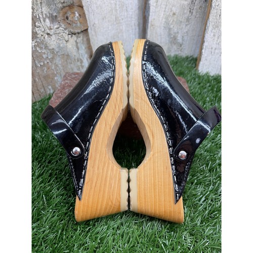 Hanna Andersson Black Patent Leather Wedge Clog Sandals EU30 Kids 12.5 - Picture 7 of 9