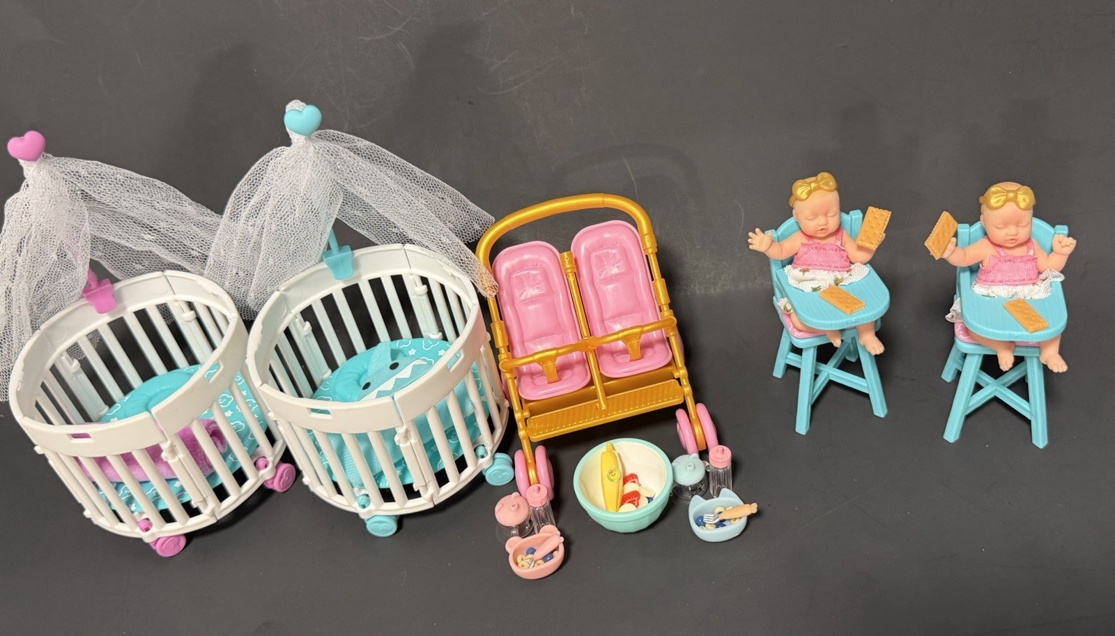 My Mini Baby & Make It Mini Baby Food-Pink Gold Twins Stroll
