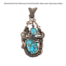 Copper Copper Blue Turquoise Stone Confirmation/Communion Wife Pendant Jewelry