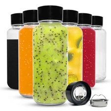 32oz Clear Glass Water Bottles for Fridge Set of 6 - Reusable Juicing Bottles...