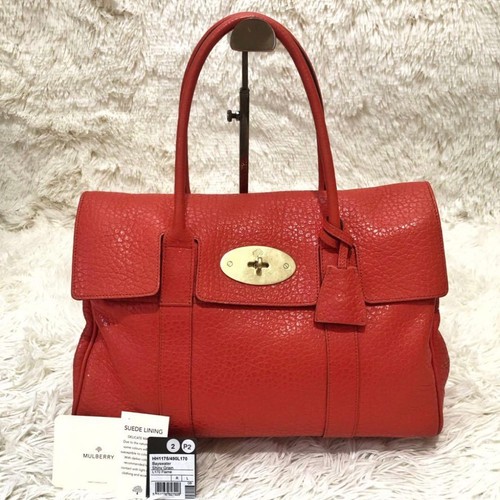 MULBERRY Bayswater Tote Bag Leather Orange Handbag Shoulder Carry Luxury