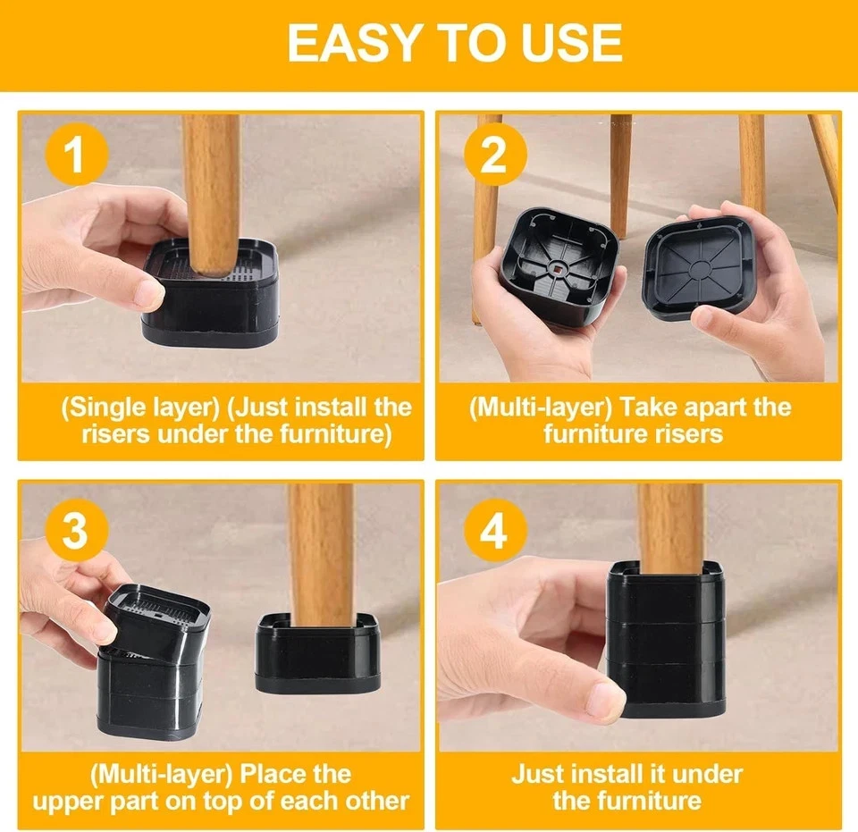 8件装可调节家具床立管,可堆叠重型升降机1-3英寸,Bla — 第 4/4 张图片