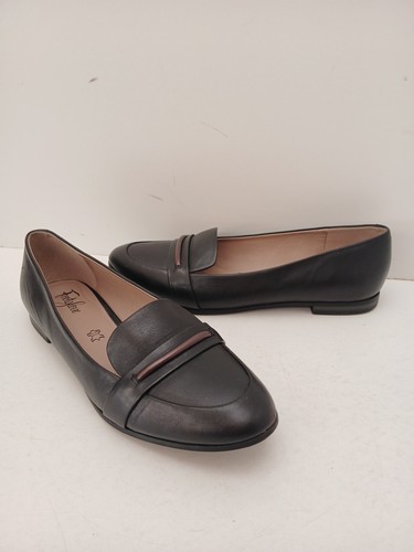 M&S size 7.5 Footglove Ladies Flat Slip On Black Leather Shoes Cushioned Footbed - Picture 20 of 20