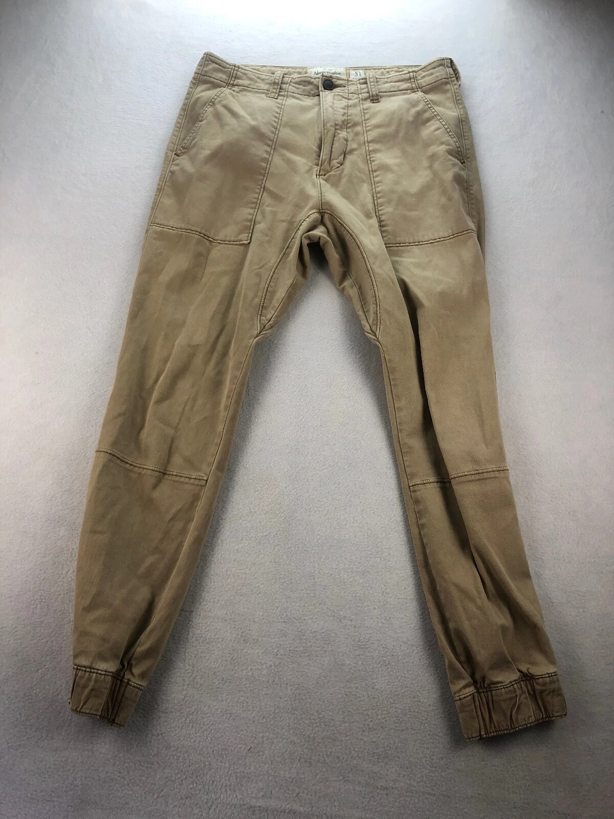 Abercrombie Fitch Jogger Pants Mens 31 Beige Khaki Chino Canvas Casual