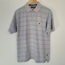 Mens MAINE Polo Shirt Grey Medium Striped Short Sleeved Casual