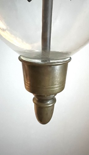 Superb Brass Glass Bell Jar 3-Light Pendant Chandelier Early/Mid 20th Century - Picture 10 of 11