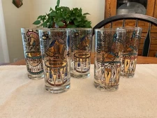 VTG MCM Georges Briard Helmets and Drums w/Gold Confetti Highball Glasses (5)