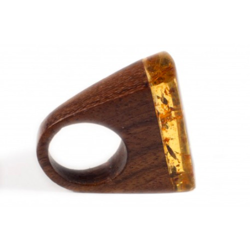 Wooden Ring With Greenish Lemon Natural Amber Handmade Amber Baltic See Women