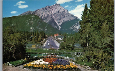 Banff Main Street and Cascade Mountain, Alberta Canada Postcard