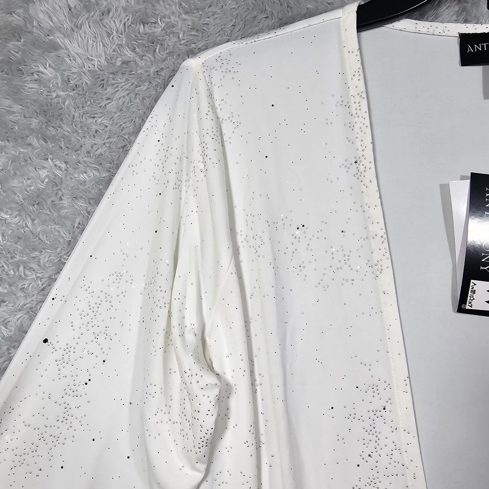 Cárdigan ANTTHONY Original Mujer Pequeño Blanco Embellecido Brillante Líquido Nuevo con Etiquetas Foto 2 de 4